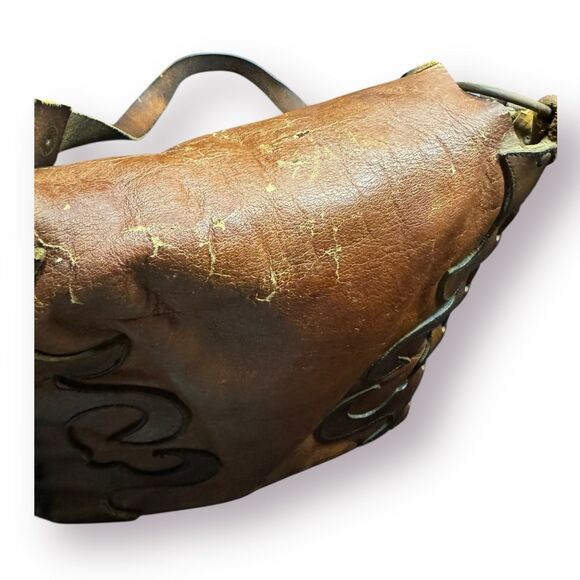 Vintage Leather Hippie Saddle Bag Crossbody‎ Purse Boho Chic Rare 1960s - Picture 4 of 7